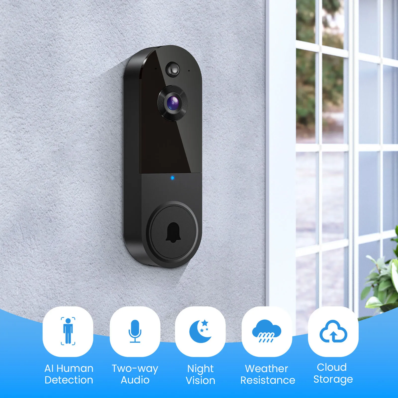 Timbre seguro con cámara, timbre de vídeo inalámbrico resistente al agua, detección de movimiento, cámara electrónica para protección de seguridad del hogar - imagen 2