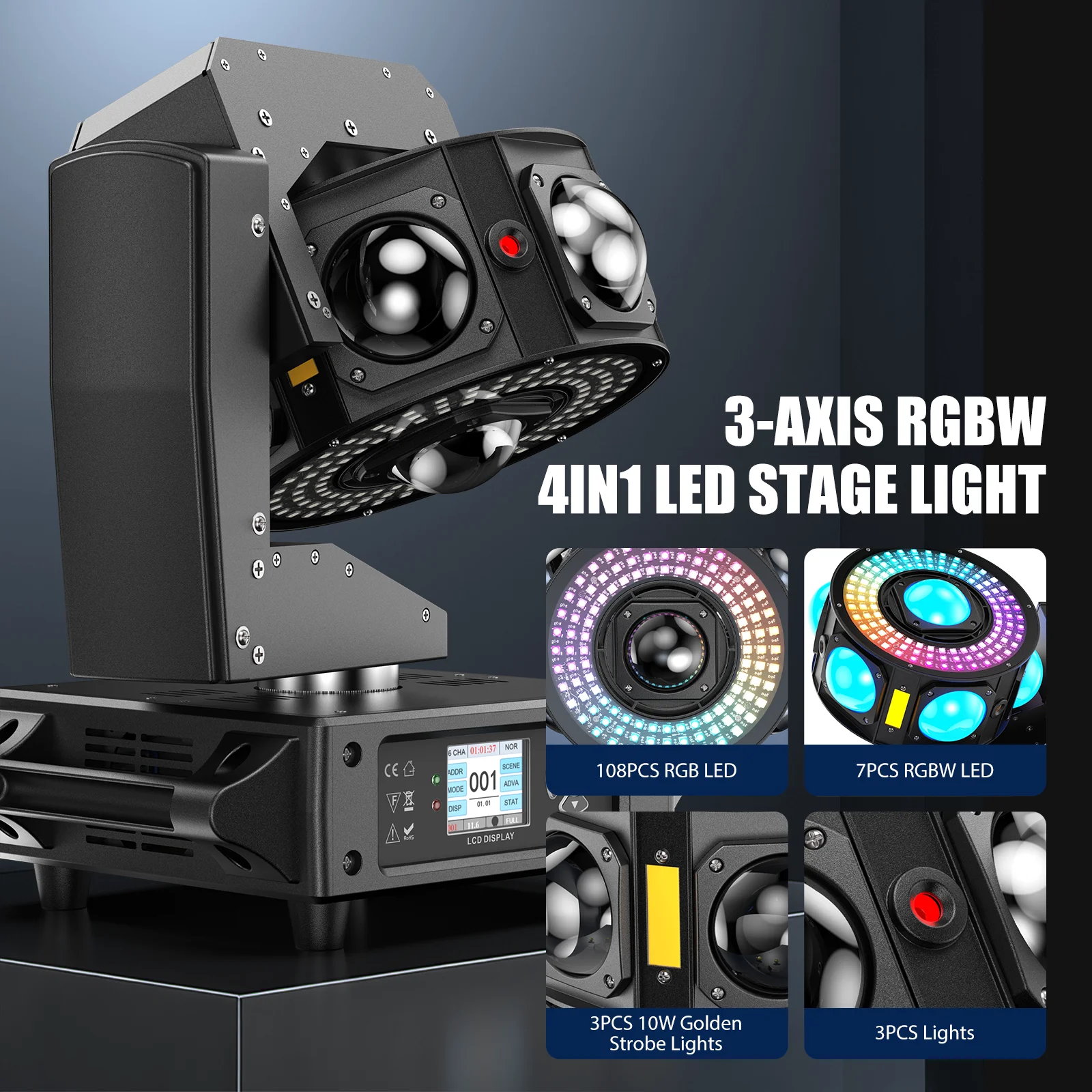 U'King 2 uds 160W 3 ejes RGBW LED haz con cabezal móvil DJ luz de alto brillo DMX luz de escenario para discoteca boda fiesta en vivo Show Bar - imagen 5