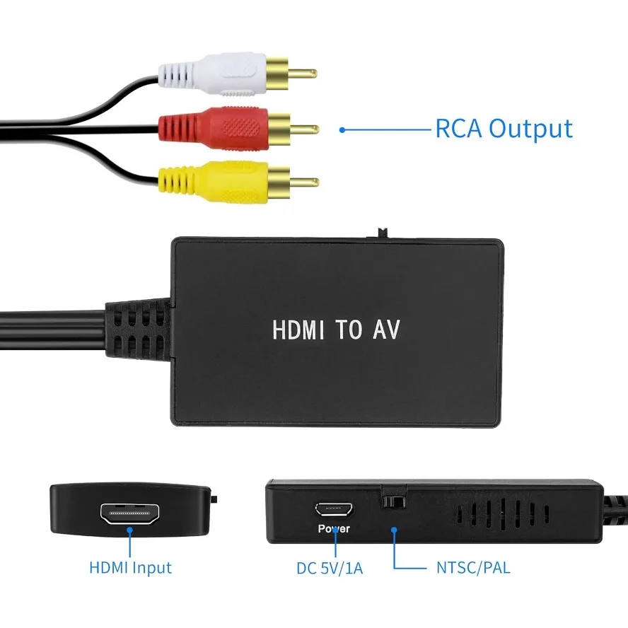 Convertidor HDMI a AV HDMI a AV 3RCA CVBs Adaptador convertidor de Audio y vídeo compuesto compatible con PAL/NTSC para TV Stick Android TV Box - imagen 2