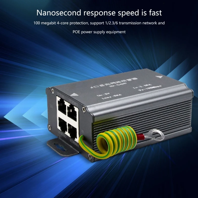 Protectores contra sobretensiones Ethernet Señal POE Protecciones contra sobretensiones Ethernet 4 puertos 100Mbps/1000Mbps para múltiples dispositivos de red - imagen 2