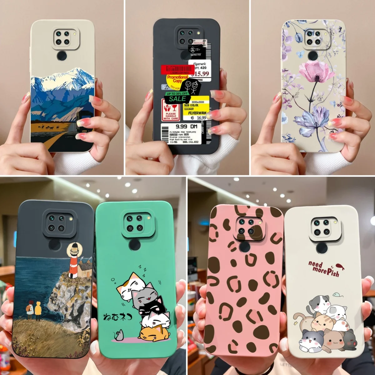 Funda de silicona líquida con dibujos animados para Xiaomi Redmi Note 9 Pro, cubierta completa anticaída, funda trasera