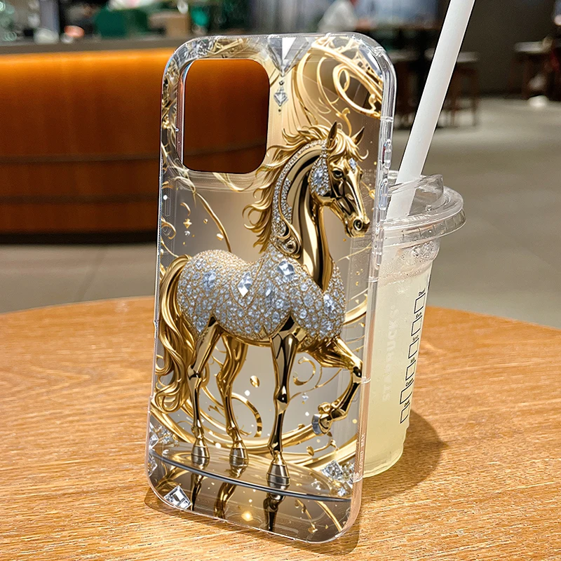 Funda de teléfono con diseño de caballo dorado para Xiaomi 13T Pro Mi 13 T 14 13 12T POCO X6 Pro X5 Pro F7, funda transparente creativa a prueba de golpes - imagen 5