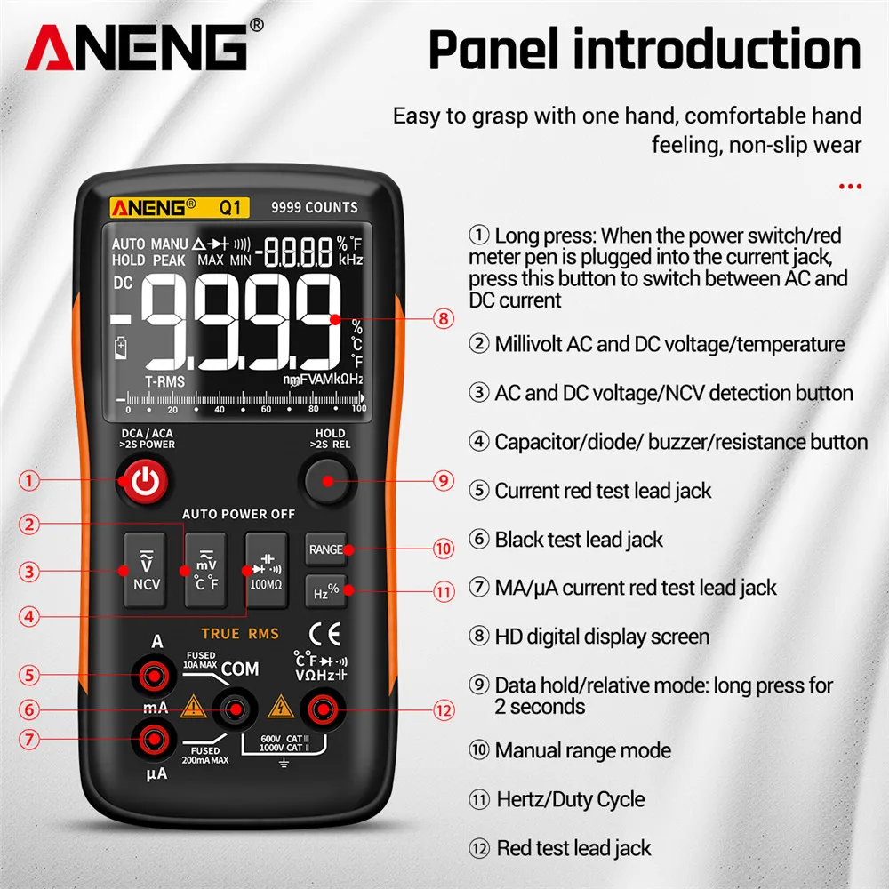 Probador multímetro inteligente ANENG Q1 pantalla Digital alta precisión profesional valores eficaces verdaderos 9999 recuentos herramientas de electricista de rango automático - imagen 5