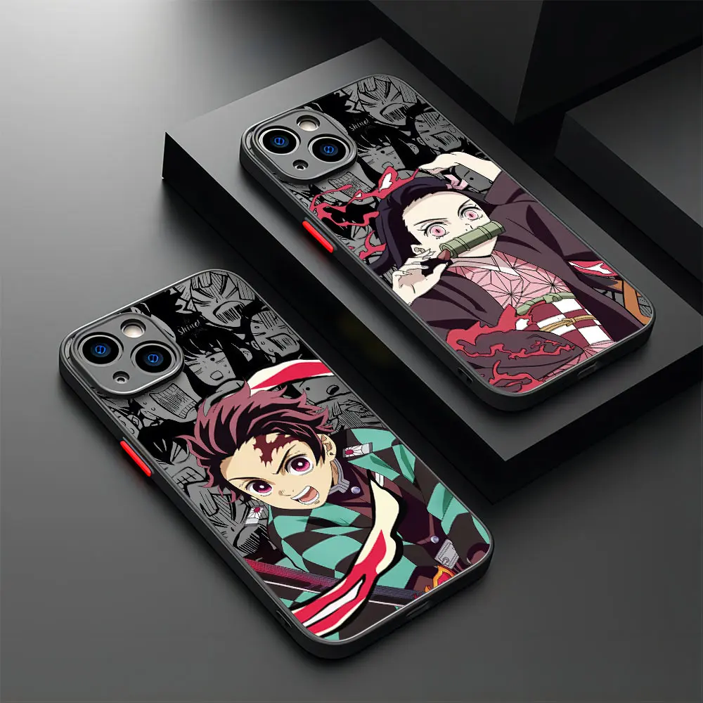 Funda de teléfono de Anime Demon Slayer, carcasa trasera transparente mate para iPhone 16, 15, 14, 13, 12, 11, Mini Pro Max, X, XR, XSMax, 7, 8 Plus - imagen 2