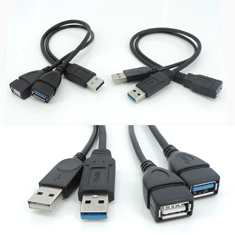 USB 3,0 2,0 macho hembra a doble USB 3,0 macho hembra Jack Splitter USB Hub Cable adaptador de Cable de datos - imagen 3