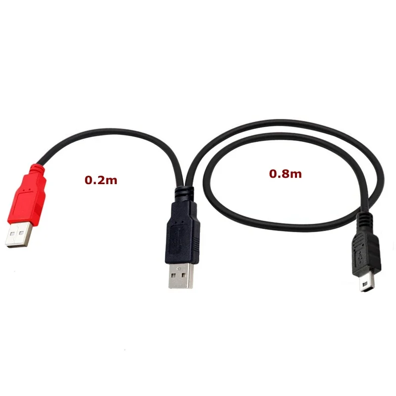 Cable de datos tipo Y para impresora de disco duro móvil, USB-B de doble cabezal USB 2,0 Micro Mini 5 pines tipo c, fuente de alimentación USB externa de 0,8 m - imagen 5