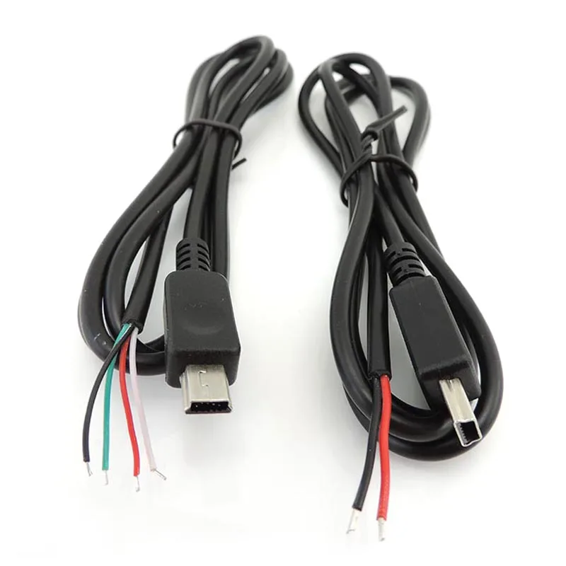 Cable de alimentación Mini USB macho de 2 pines y 4 pines, conector de transmisión de datos de carga DIY de 5 pines, Cable de soldadura de 1m, 2 y 4 núcleos