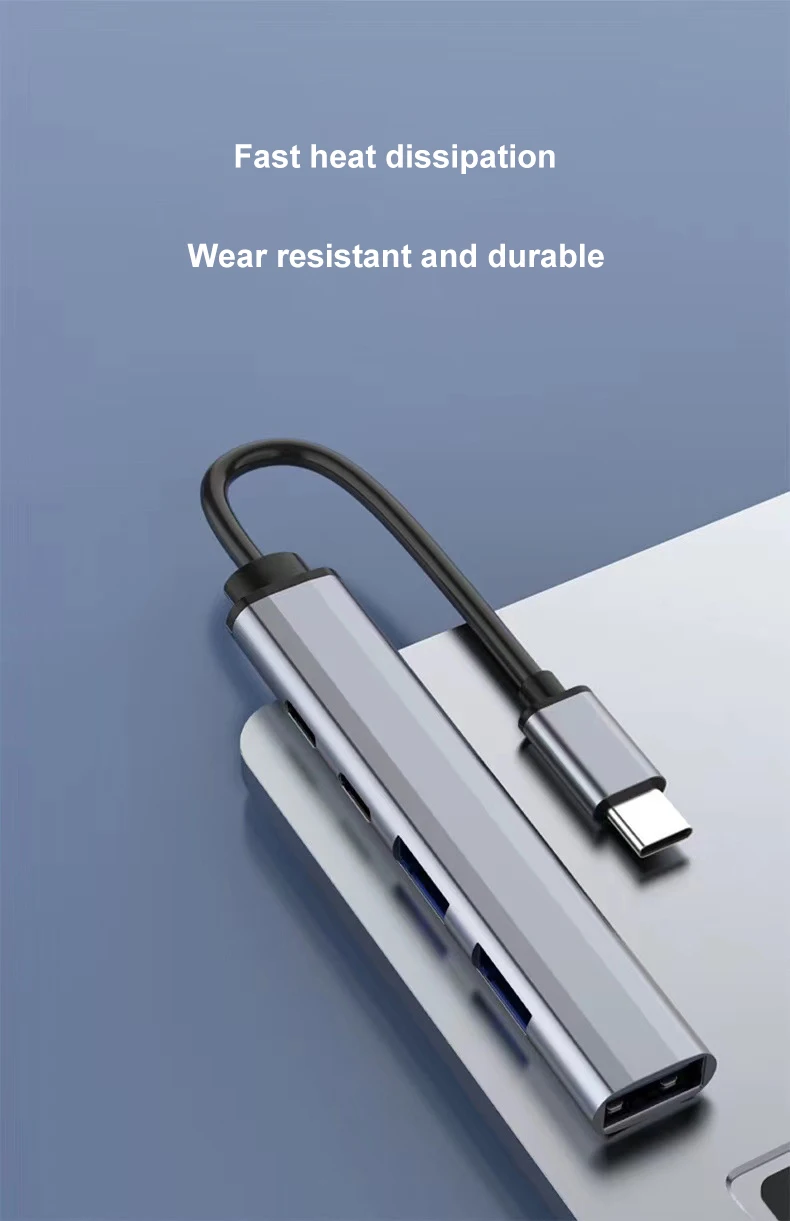Adaptador USB tipo C Hub de 4/5 puertos, estación de acoplamiento divisor multipuerto USB3.1, aluminio ultradelgado de alta velocidad para ordenador, portátil y PC - imagen 4