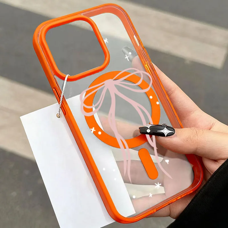 Funda de teléfono de silicona magnética transparente con cinta de lazo rosa para iPhone 17 Pro, fundas para iPhone 16 15 14 13 12 11 Pro Max Plus Air Cover - imagen 2
