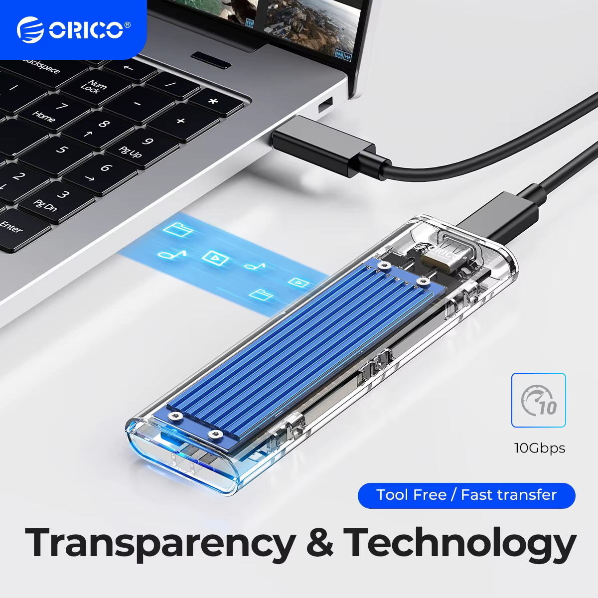 ORICO Carcasa SSD M2 NVME USB-C 10Gbps Transparente