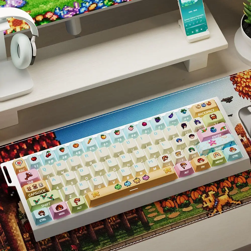 Llavero con teclado mecánico Xinglu Valley, juego de teclas translúcidas grabadas lateralmente, PBT, lindo, tapa de cereza, veteado de 74 teclas - imagen 3