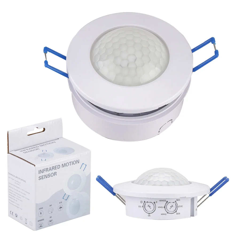 Interruptor de Sensor infrarrojo de cuerpo humano AC 220V-240V 500-1200W Detector LED interruptores inteligentes 3-200lux Sensor de luz de proyección ajustable - imagen 3