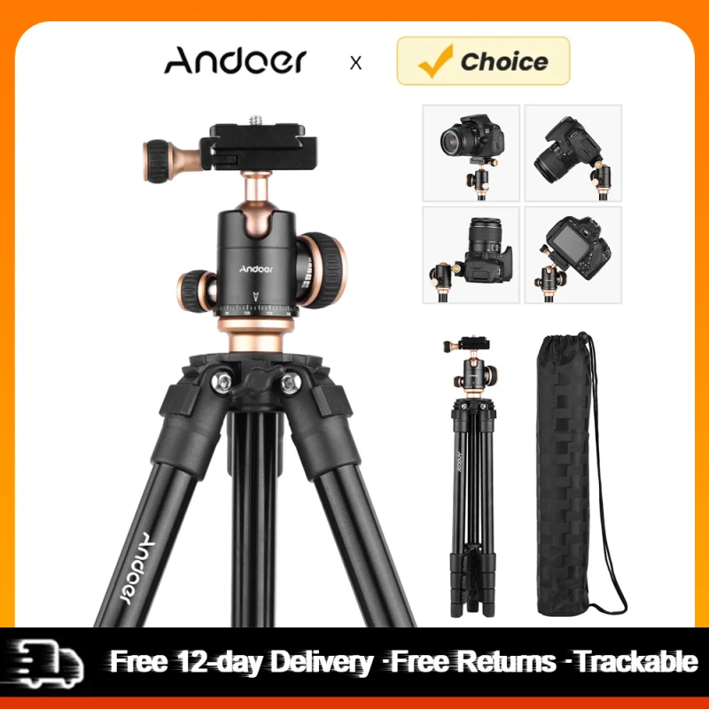 Andoer-trípode para cámara Q160SA con cabezal de bola panorámico, portátil, de viaje, para cámaras DSLR, videocámara, proyector, trípode completo