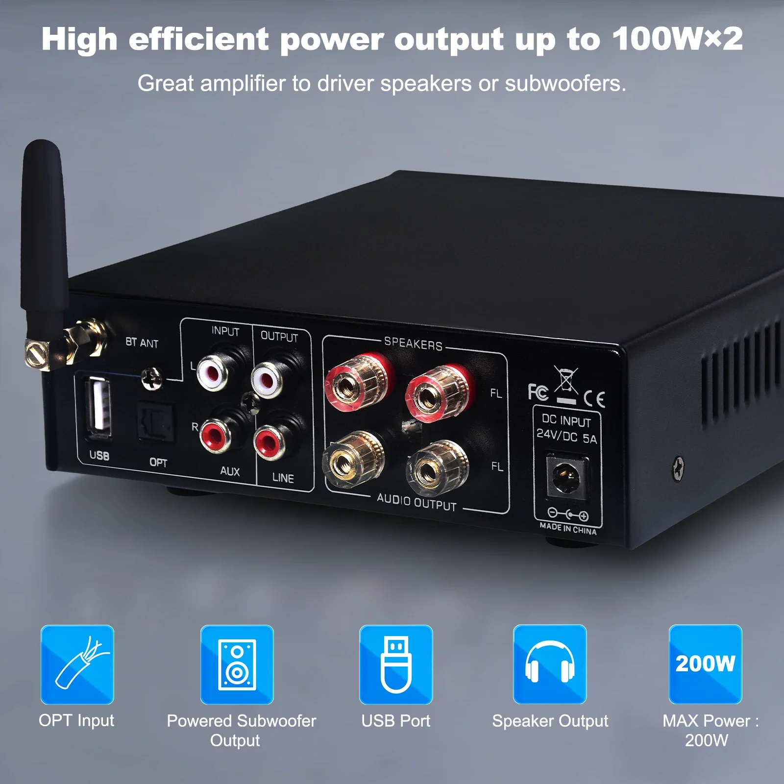 Woopker amplificador de sonido TPA3116 D2 100W Mini amplificador estéreo HiFi Clase D amplificador de Audio Bluetooth Woofer Tweeter Home Theater - imagen 5