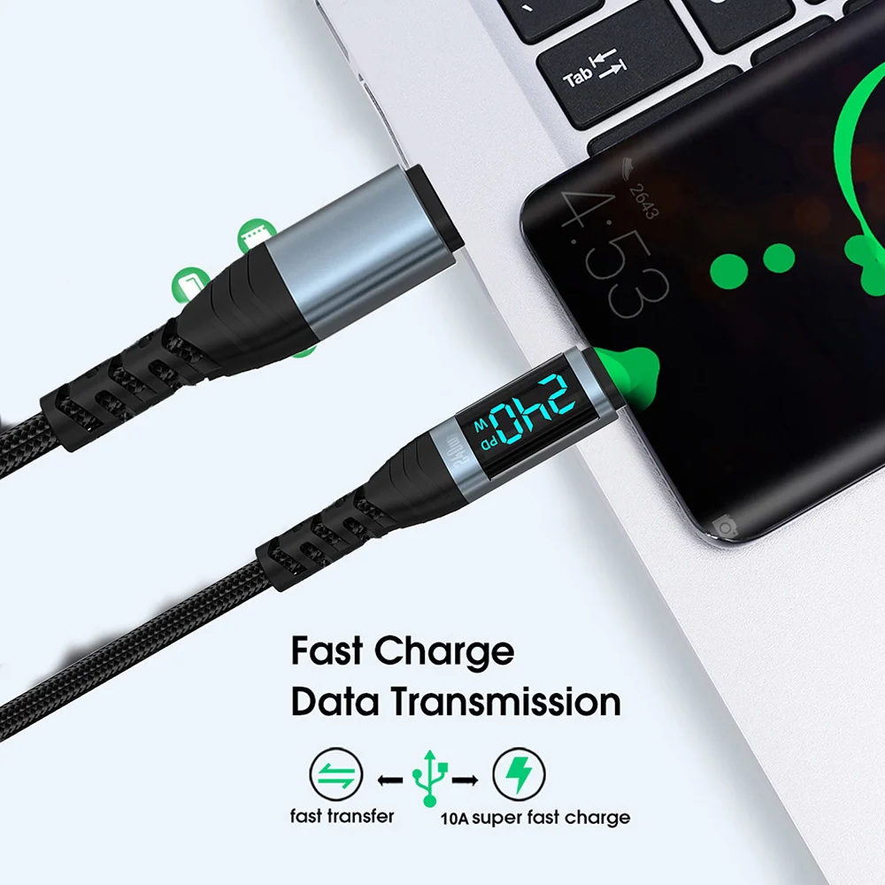 Cable de 240W tipo C a tipo C PD 3,1 cargador de carga rápida Cable de pantalla USB C a USB C para iPhone 15 16 Macbook iPad Cable de datos - imagen 2