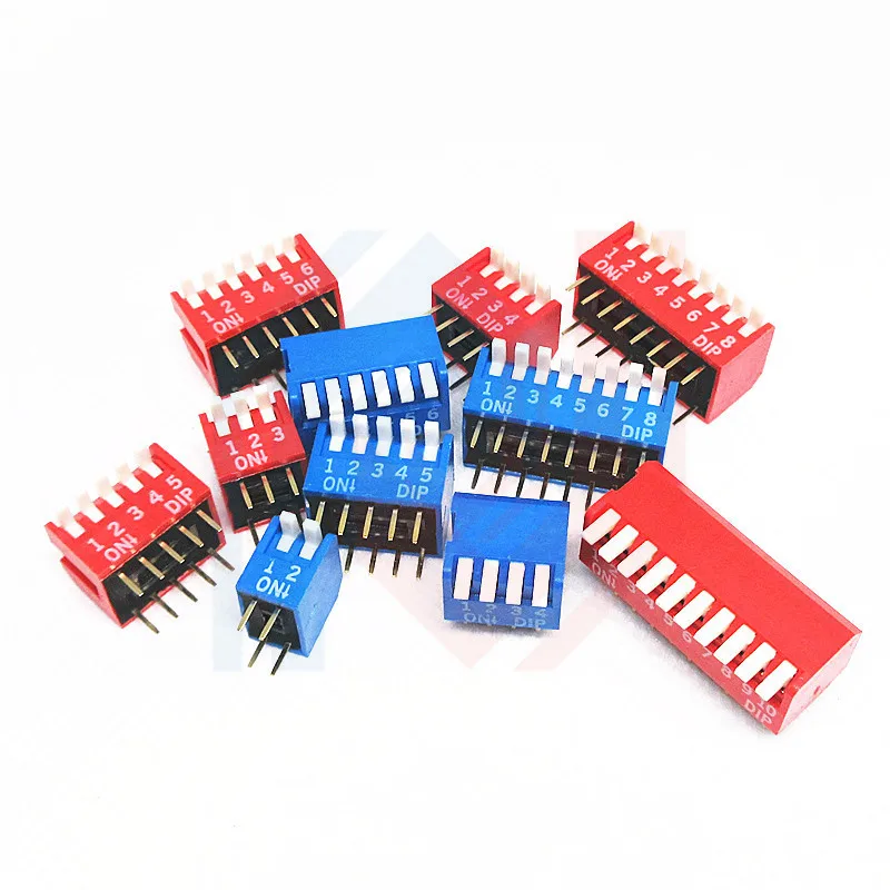 5 unids/lote estilo Piano 2,54mm distancia del pie interruptor Dip de Dial lateral 2P 1/2/3/4/5/6/8P Bit interruptor de enchufe directo rojo/azul - imagen 2