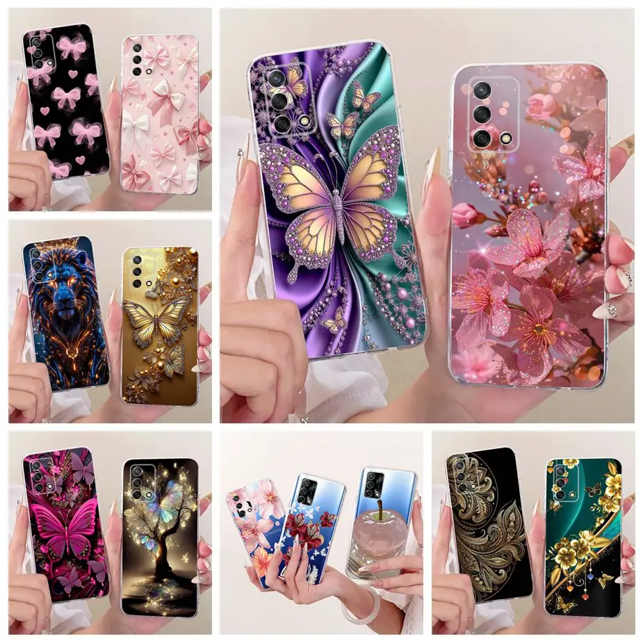 Para Oppo A74 4G funda Reno 6 Lite funda pintada de mariposa de lujo funda de teléfono suave y delgada para Oppo A95 A 74 Reno6 Lite OppoA74 Fundas
