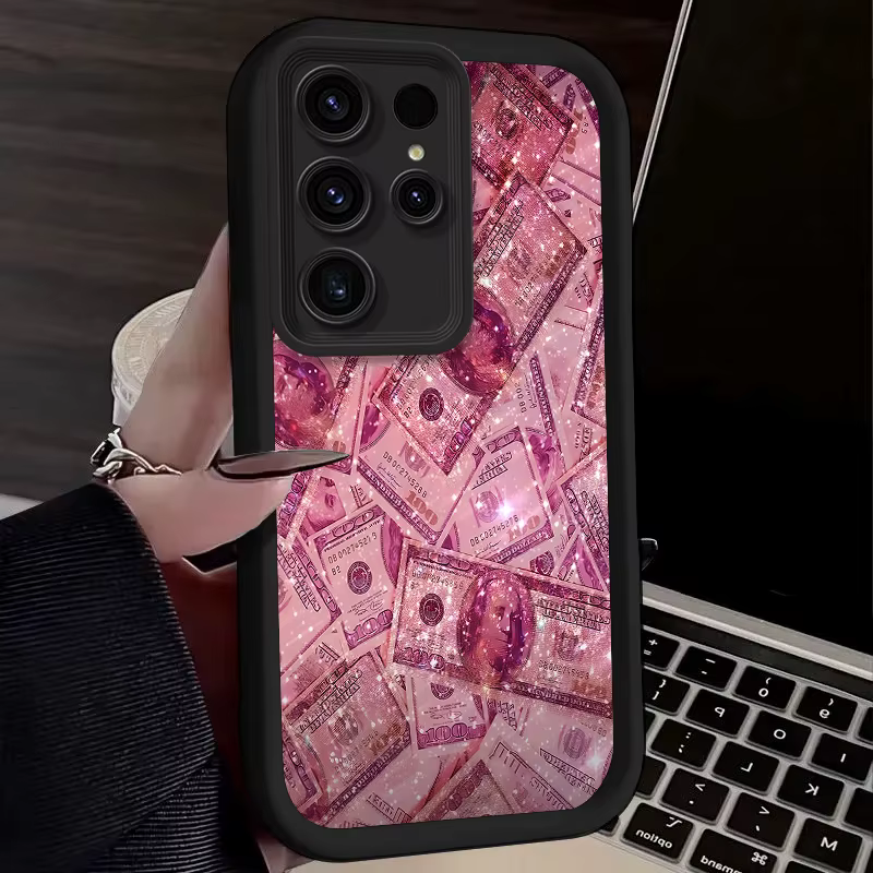 Funda blanda rosa brillante con billetes de dólar para Samsung Galaxy S24 S23 S25 Ultra S22 S21 Plus FE A56 A36 A26 A16 A06 A15 A25 A35 A55 5G - imagen 5
