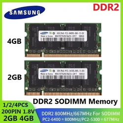 SAMSUNG RAM DDR2 memoria SODIMM portátil no ECC memoria sin búfer 4GB 2GB 667Mhz PC2-5300S 800MHz PC2-6400S 1,8 V CL5 para ordenador portátil