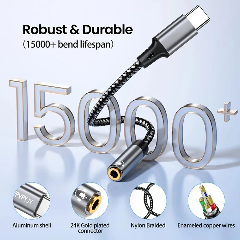 BGGQGG tipo C a 3,5mm hembra adaptador de conector de auriculares TRR a USB C Aux Cable Dongle de Audio para auriculares altavoz estéreo de coche - imagen 3