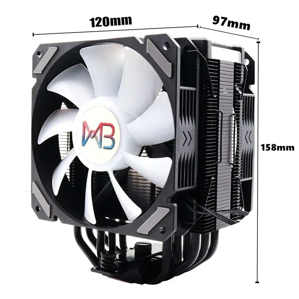 Enfriador de CPU de 120mm, Ventilador de radiador con 6 tubos de calor RGB, PWM, 4 pines, silencioso, para Inte LGA 115X 1200 1700 2011 V3 X79 X99 AM4 ARGB - imagen 3