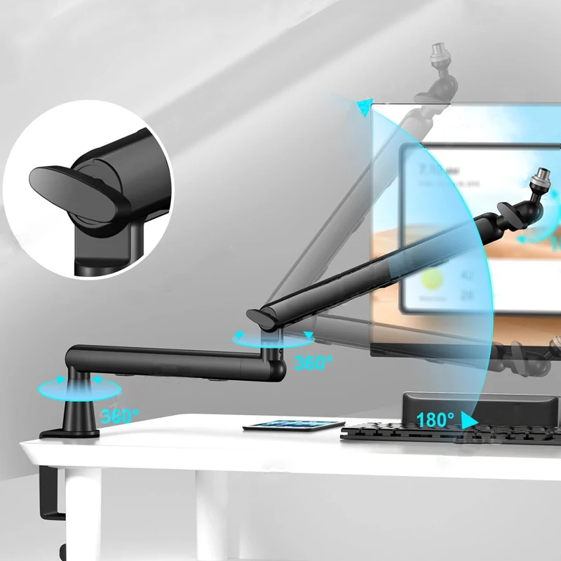 Brazo de micrófono de perfil bajo, 360 ° Soporte de micrófono con brazo de soporte para micrófono para Fifine AM8 K669B Blue Yeti HyperX, con clip de micrófono, adaptador de 3/8 "a 5/8" - imagen 5