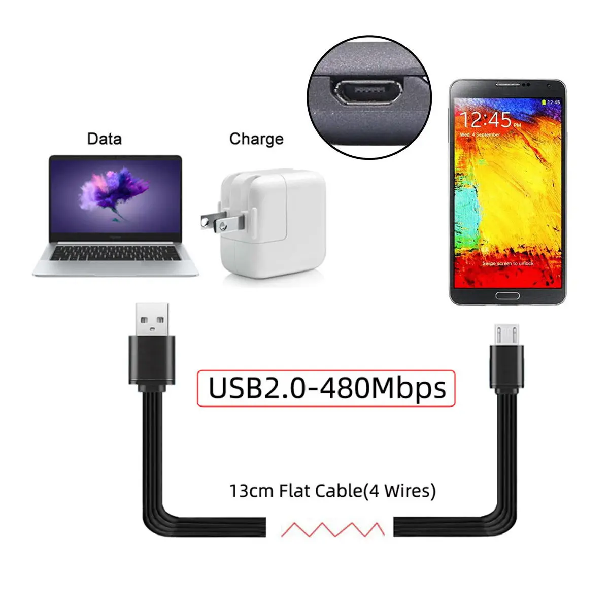 CY USB 2.0 Type-A Male to Micro USB Male Male Data Flat Slim FPC Cable 13cm for FPV & Disk & Phone - imagen 4