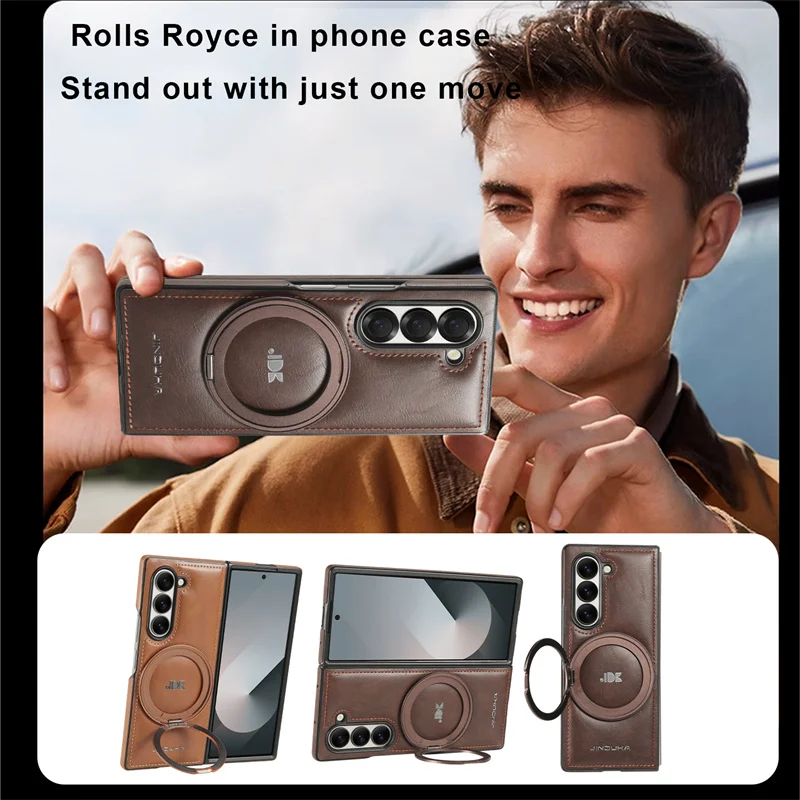 Magnético 360 ° Funda de teléfono de cuero con anillo de soporte de Metal giratorio para Samsung Galaxy Z Fold 6 5 4 3 5G para Magsafe cubierta a prueba de golpes - imagen 5