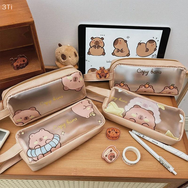 Estuche espacioso para lápices de capibara de dibujos animados, bolsa de almacenamiento de útiles escolares estilo Kawaii - imagen 5