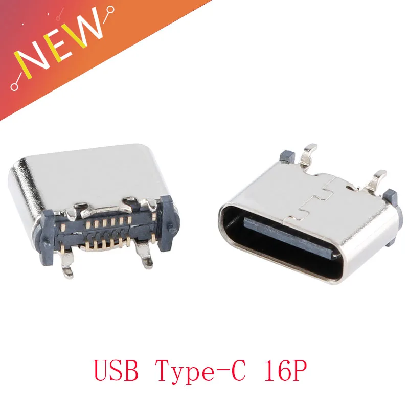 Conector USB 3,1 tipo c para cargador rápido, 10 piezas, 16P, hembra, 5A, SMT, adaptador DIY