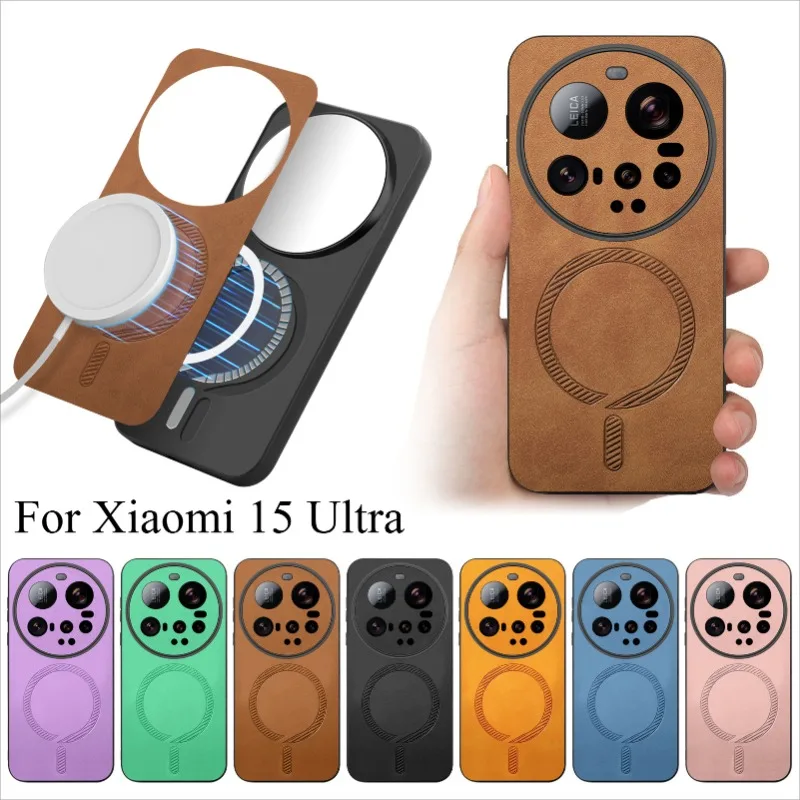 Para Xiaomi 15 Ultra cuero de lujo para Magsafe funda de teléfono con carga inalámbrica magnética para Xiaomi Mi 15 Ultra parachoques a prueba de golpes