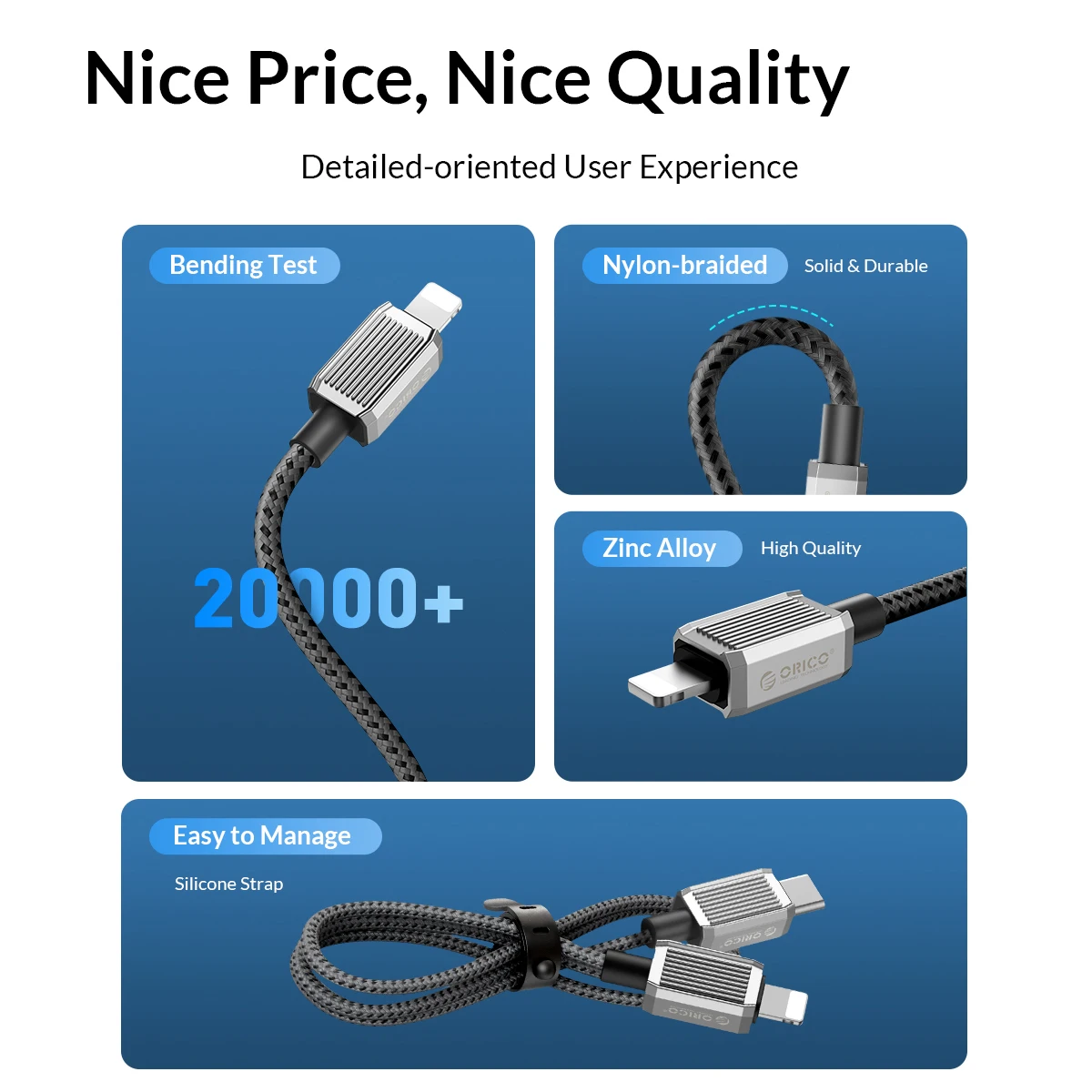 ORICO-Cable USB de carga rápida para iPhone, accesorio PD de 29W para iPhone 14, 13, 11, 12 Pro Max - imagen 3