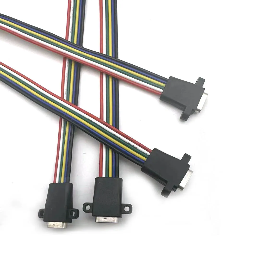 Adaptador de bricolaje wasserdicte weibliche base gelötte weibliche base Stecker parche mit Schrauben löchern, 1-5 piezas, 6 pines, TYPE-C, USB 3,1 - imagen 2