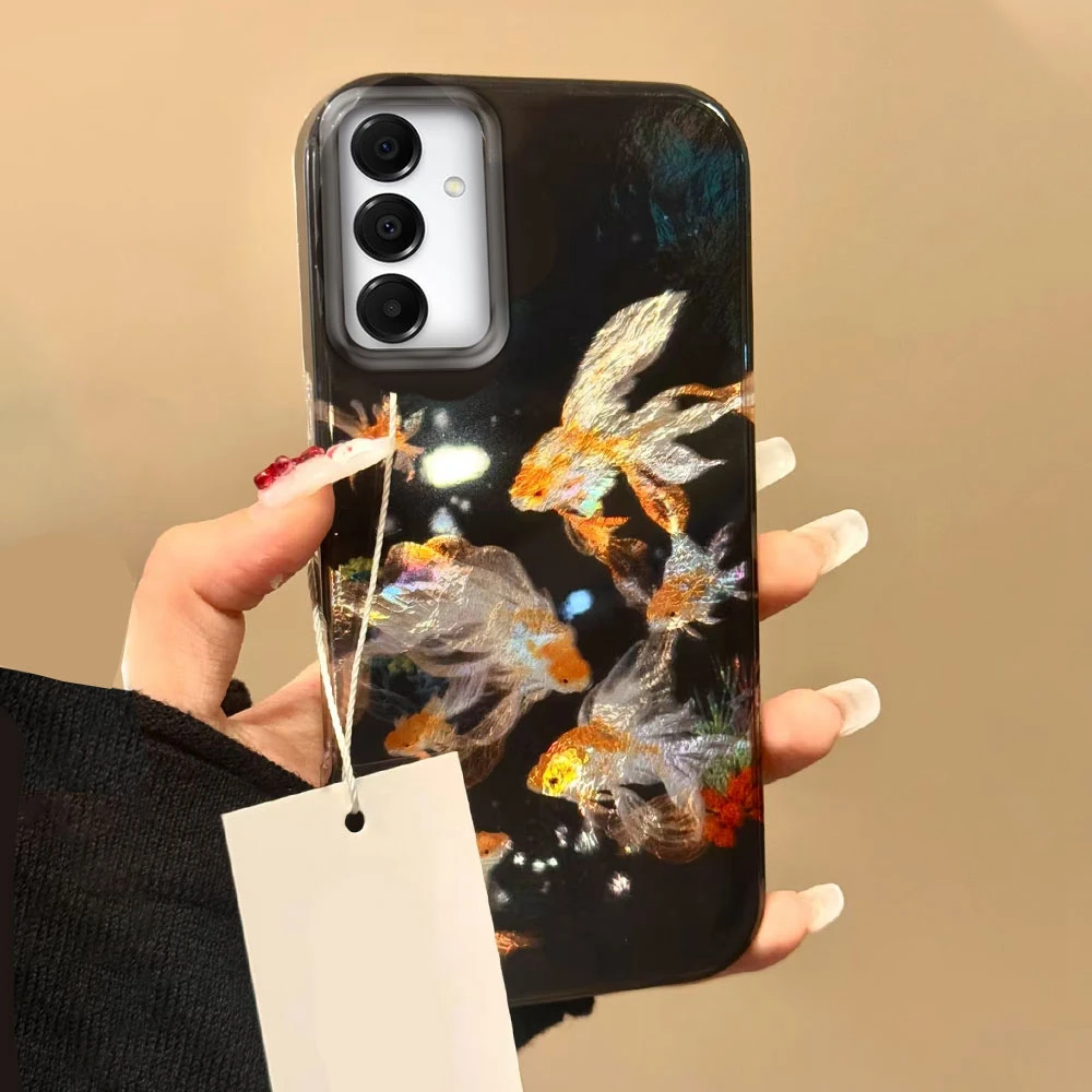 Funda de teléfono Koi Goldfish Sparkle negra brillante para Samsung Galaxy A55 A56 A36 A26 A16 A53 A06 A14 A24 A34 A54 A15 A25 A35 - imagen 3