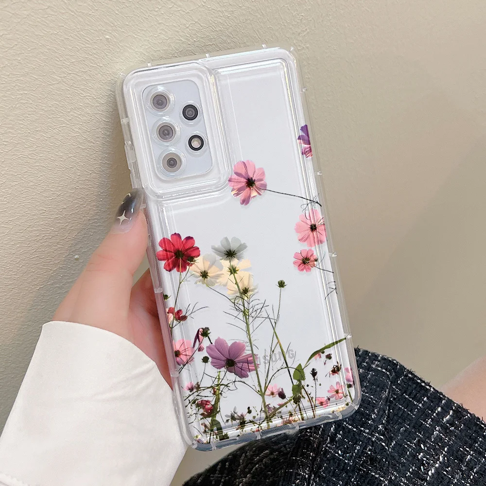 Funda transparente de flores para Samsung A36 A35 A34 A33 A55 5G A56 A54 A53 A52 A26 A24 A23 A15 A13 S25 S24 Ultra S23 S22 S21
