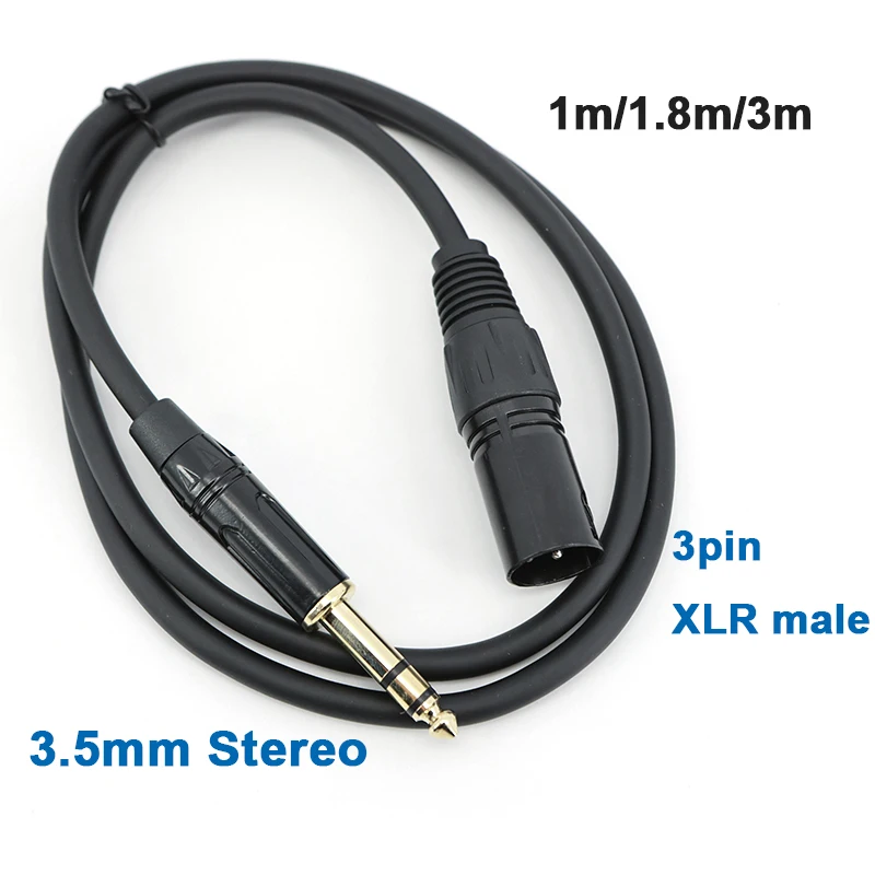 Cable conector macho estéreo Jake de 3,5mm a micrófono XLR Audio conector de 3 pines altavoz XLR macho para HDTV DVD 1m/1,8 m/3m A