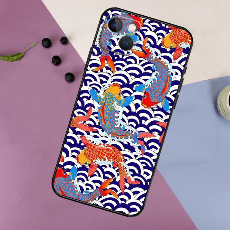 Tatuaje japonés Koi Dragon Wave funda de silicona para iPhone 17 15 14 13 12 11 Pro Max 16 Plus 12 13 Mini 16e 17 Air contraportada - imagen 2