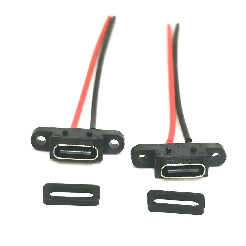 1 Uds TYPE-C puerto de enchufe USB C hembra impermeable de 2 pines con orificio para tornillo interfaz de carga rápida conector USB de 180 grados