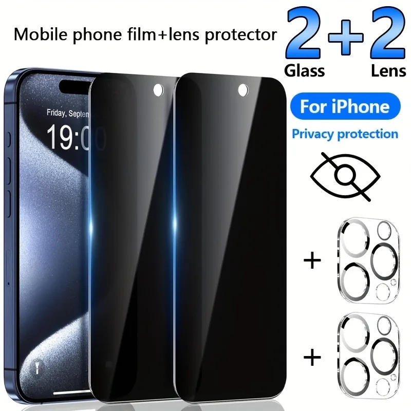 Protector de pantalla de vidrio templado para iPhone 11 12 13 Pro Mini 14 15 16 17 Pro Max 14 15 16Plus 17Air con película de lente de cámara
