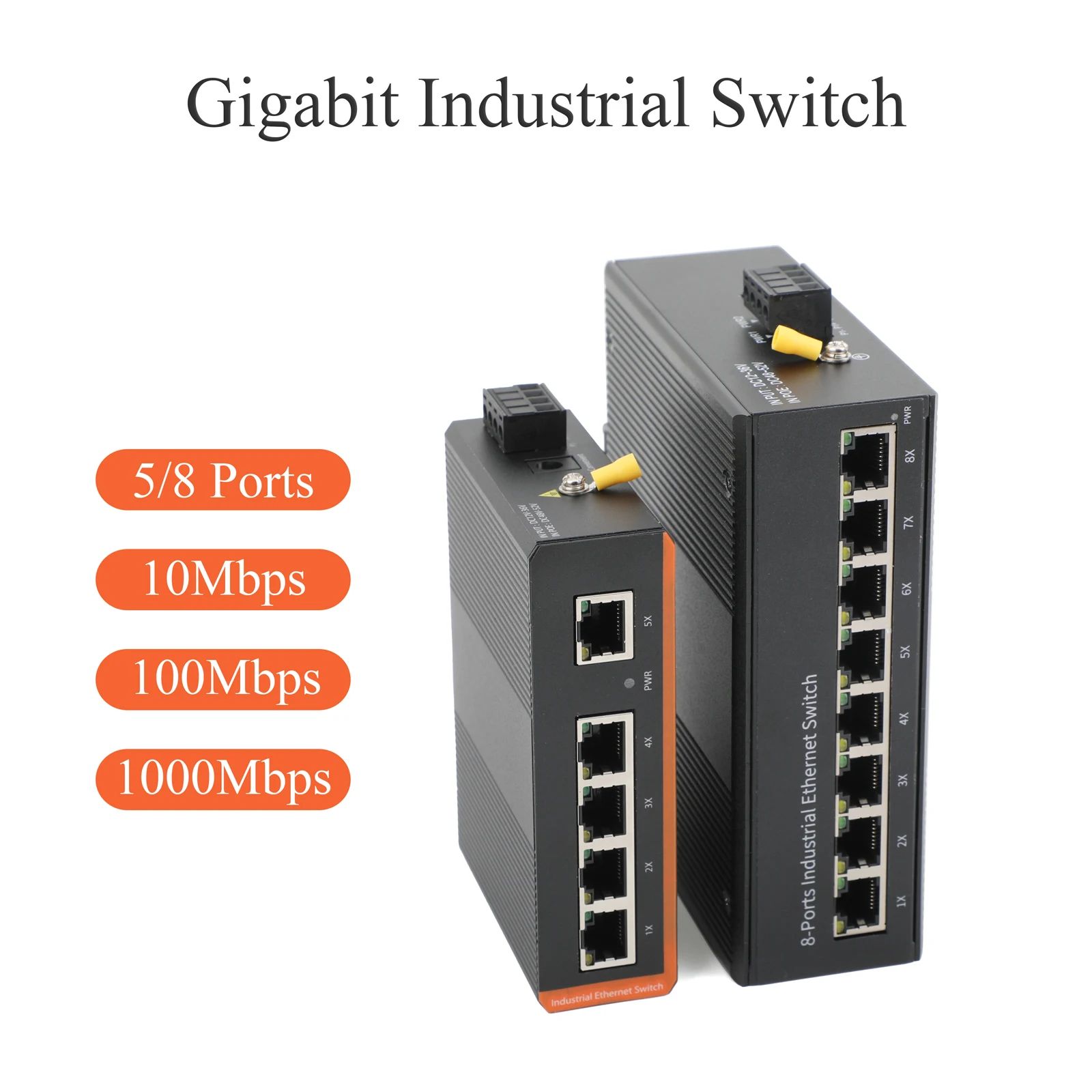 Conmutador Ethernet industrial de 5/8 puertos, carril DIN de 100/1000Mbps, Plug and Play para sistemas de automatización y monitoreo de fábrica