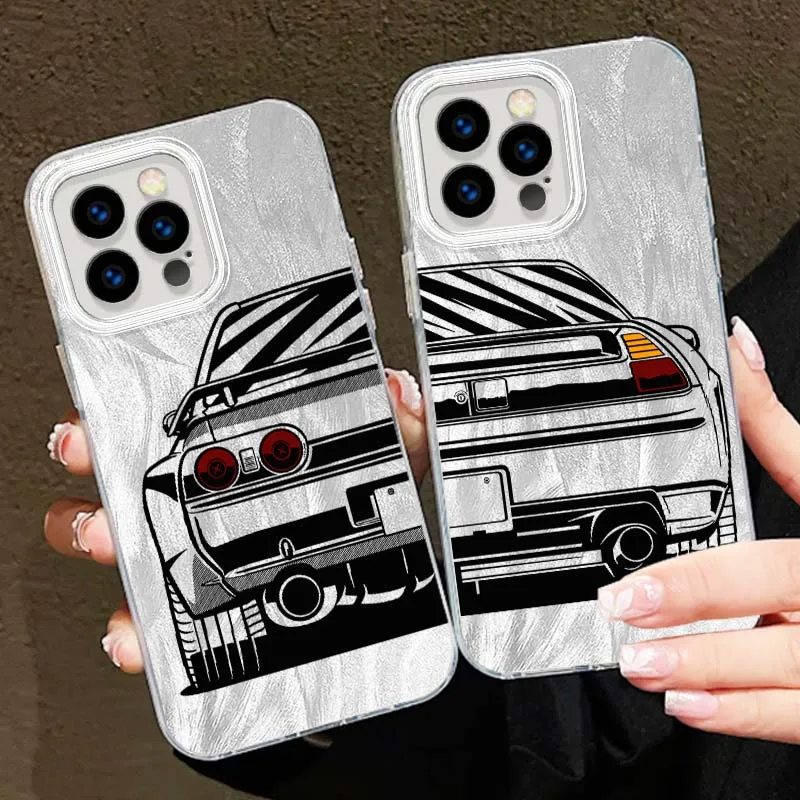 Cool cubierta de luces traseras de coche para Apple iPhone 16 16E 15 14 13 12 11 8 XS X Pro Max funda de teléfono con textura de plumas