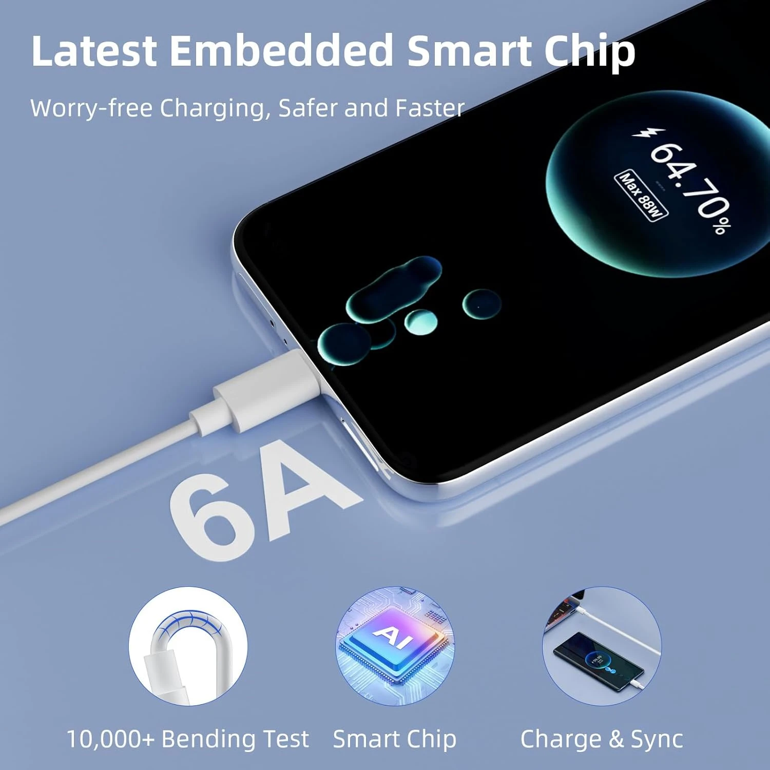 Cargador súper rápido USB A + C de 88W máximo para Huawei Mate 50 60 P60 Nova 12 Honor 400 Magic 6 Pro Cable de carga rápida tipo C a tipo C - imagen 5