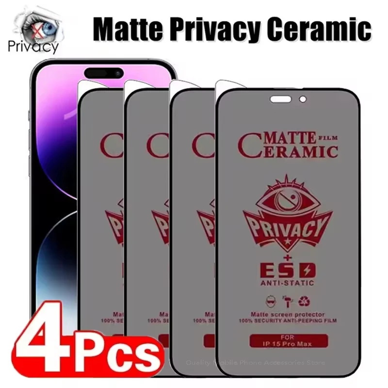 Protector de pantalla de privacidad de cerámica mate para iPhone, 16 Pro Max, 11, 13, 14, 15, 12, 7, 8 Plus, XR, X, Xs, SE, película mate suave antiespía, 1-4 piezas