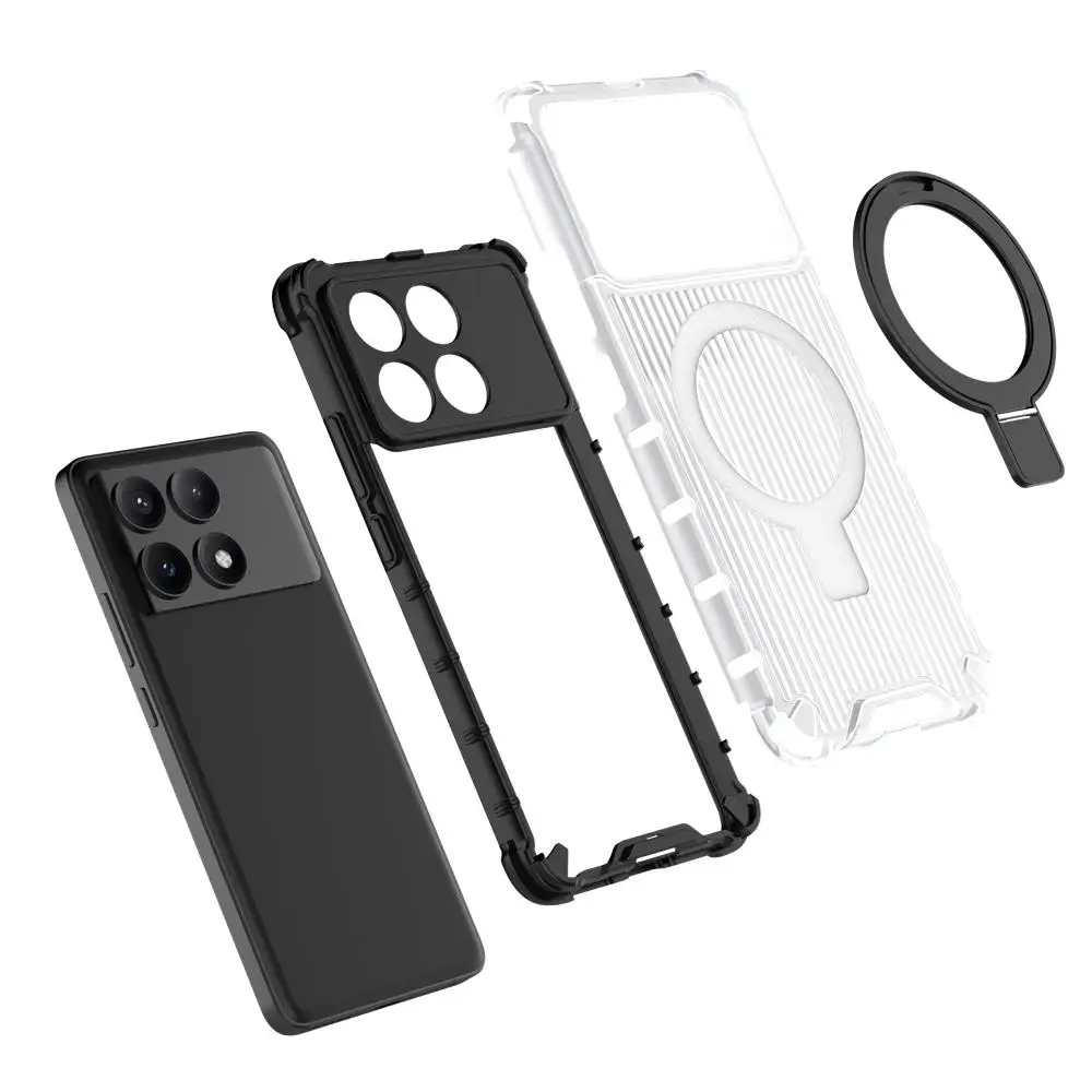 Funda de teléfono transparente con soporte de Metal magnético corrugado para Magsafe Xiaomi Poco X6 Pro F6 Pro cubierta protectora completa - imagen 5