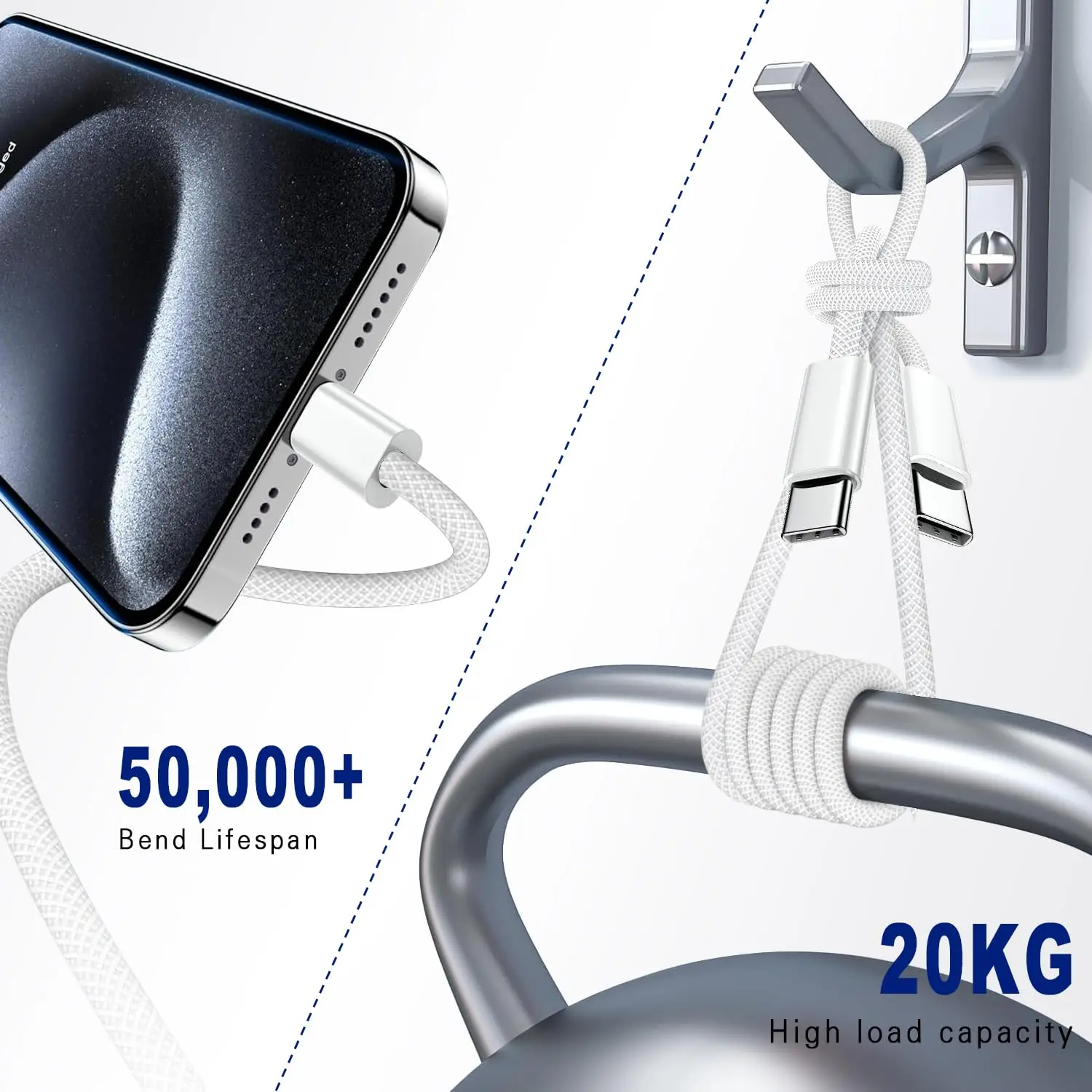 Paquete de 3 cables USB C a USB C de 60 W, cable tipo C a tipo C, cable de carga rápida para iPhone 17 16 15 Pro Plus Pro Max Air, para Galaxy - imagen 5