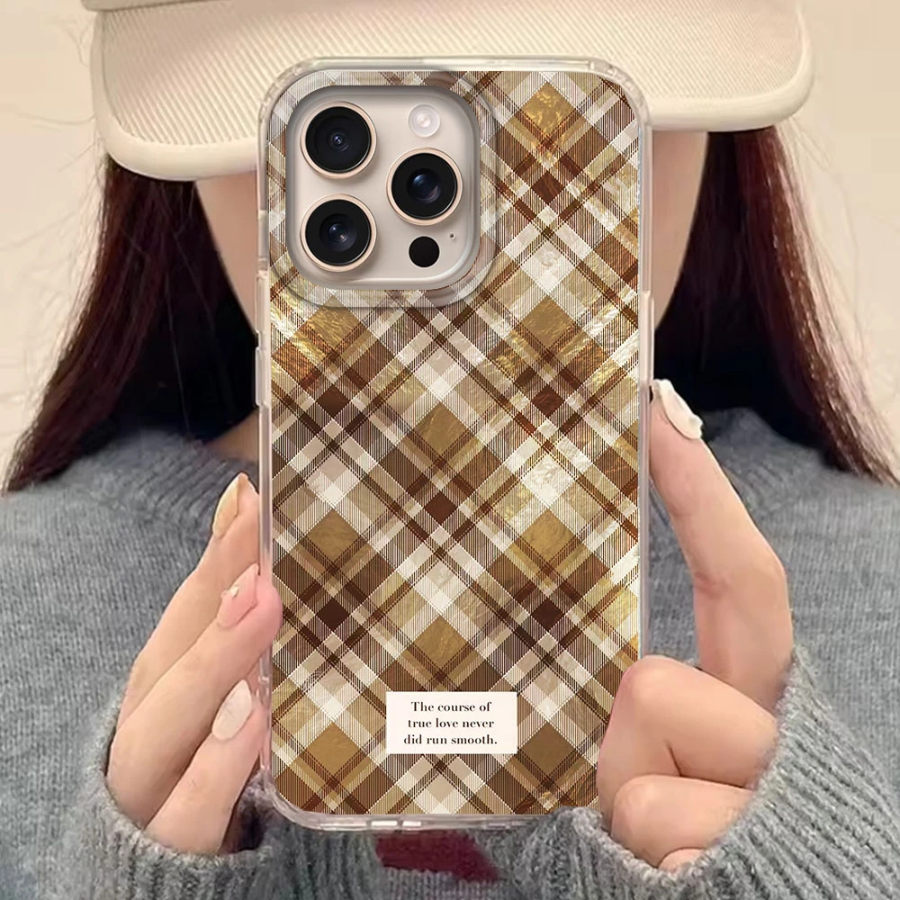  Funda de teléfono con patrón de rejilla de empalme rosa para iphone 17 Air 16 15 14 13 11 12 Pro Max 7 8 Plus X XS XR SE 2022 2020 16e, funda para mujer - imagen 4