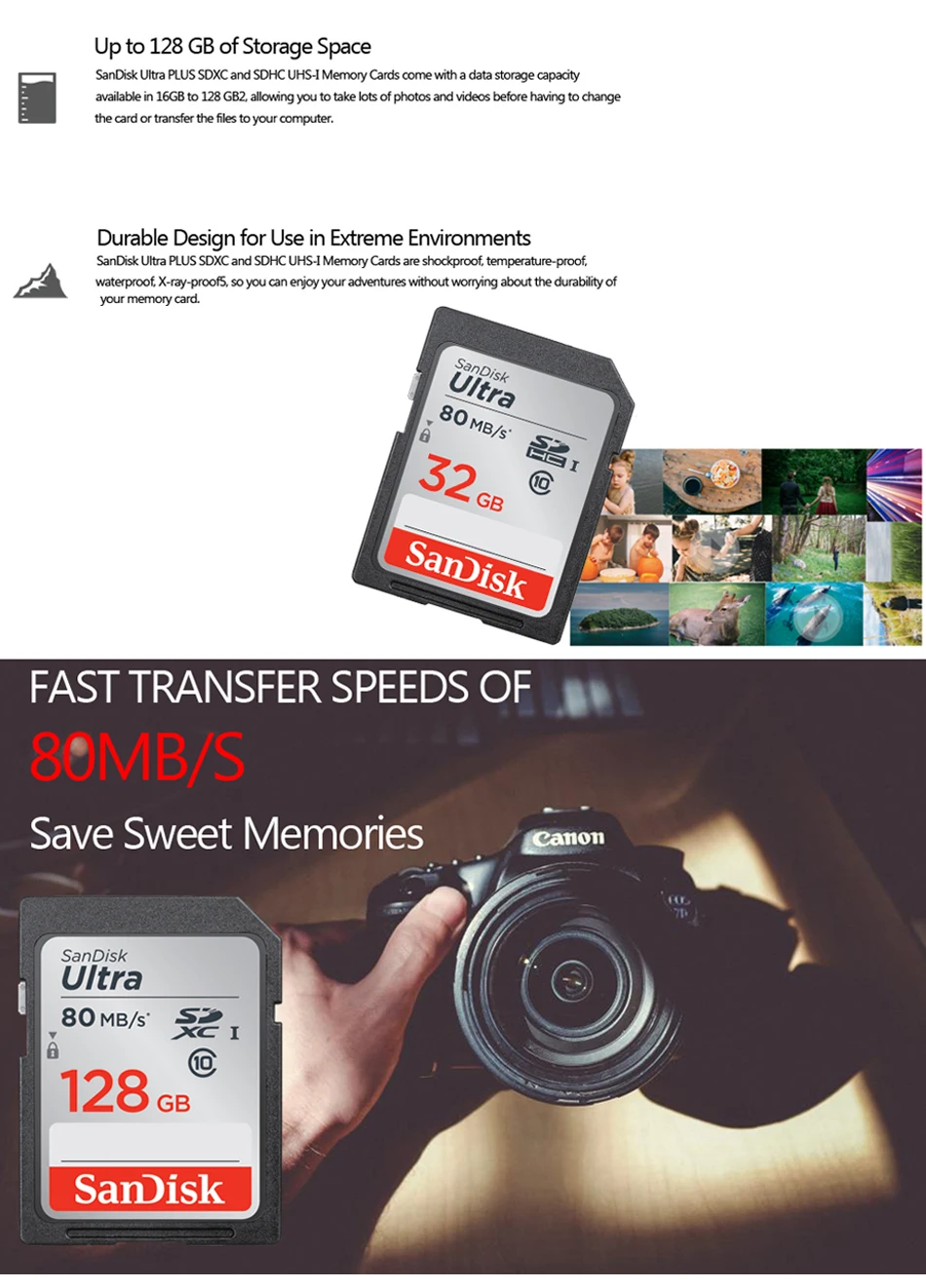 Tarjeta SD 100% SanDisk microSDHC SDXC UHS-I MAX 140MB/S 128GB 256GB 64GB 32GB 16GB tarjeta de memoria micro Class10 U3 para cámara SDUNC - imagen 5