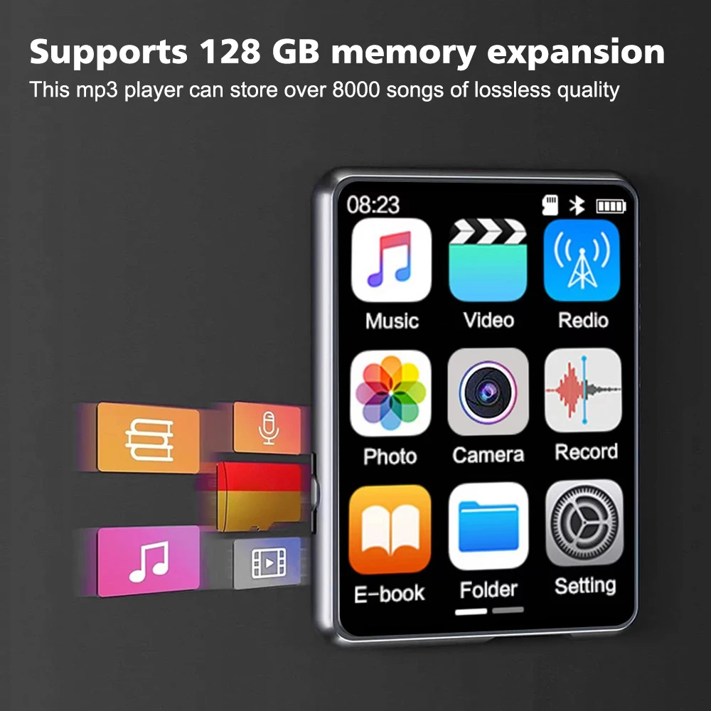Reproductor de MP3 Bluetooth 5,4, altavoz incorporado, reproductor de música de alta fidelidad, pantalla táctil de 2,4 pulgadas, Walkman MP3, vídeo, Radio FM, cámara de grabación - imagen 5