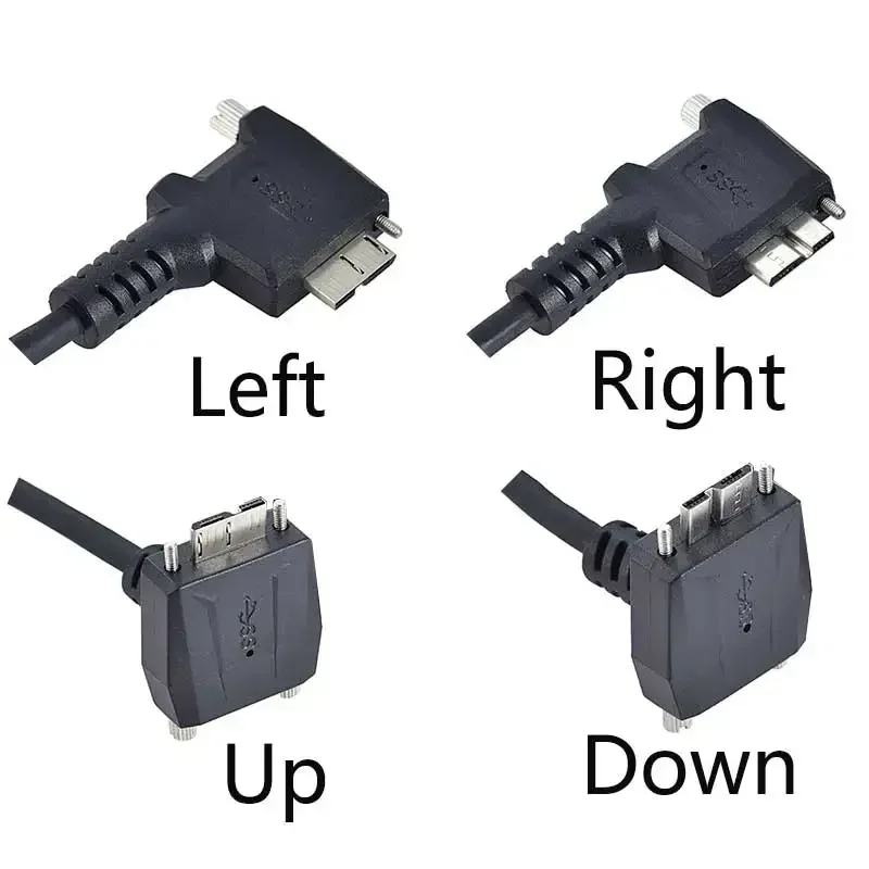 Cable de datos de montaje de tornillo de 90 grados para cámara camaleón, Cable USB 3,0 a USB 3,0 Micro/B arriba Abajo izquierda y derecha, 30CM