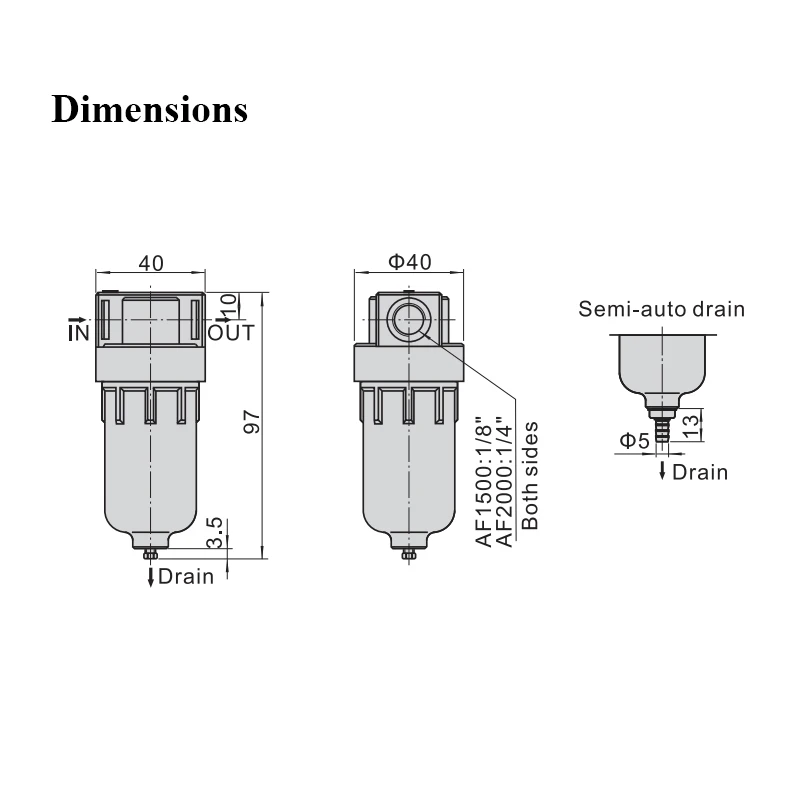 Accesorio de filtro de aire neumático AF2000, unidad de tratamiento de fuente de aire para separación de agua y aceite de compresor con conector de 4, 6, 8, 10, 12mm - imagen 5